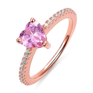 Personalized Heart Birthstone Promise Ring for Women in Rose Gold