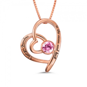 Custom Engravable Birthstone Necklace For Grandma In Rose Gold