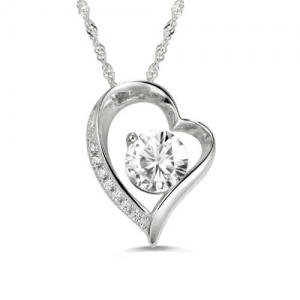 Heart Shaped Personalized Birthstone Necklace Sterling Silver