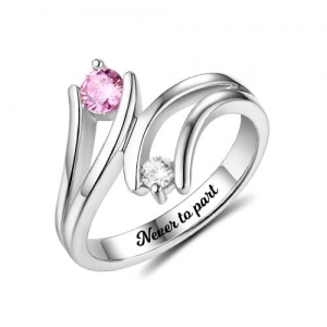 Personalised Engraved Double Birthstones Ring Sterling Silver