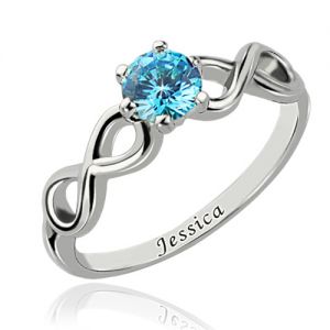 Double Infinity Promise Silver Name Ring with Birthstone