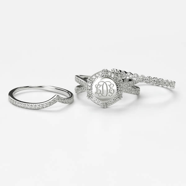 Engraved CZ Stacking Monogram Rings Sterling Silver