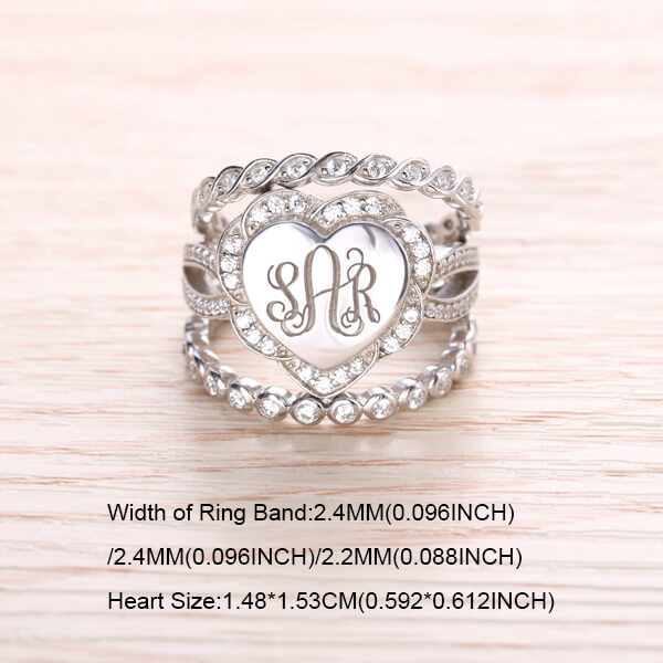 Engraved CZ Stacking Monogram Rings Sterling Silver