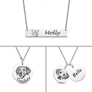 Engraved Pet Portrait Memorial Necklace for Animal Lovers