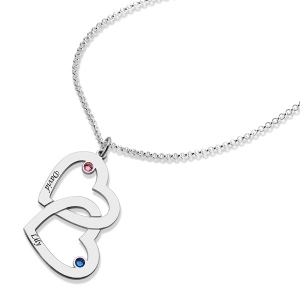Engraved 1-5 Intertwined Hearts Necklace With Birthstones Sterling Silver