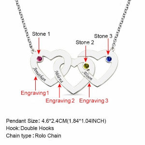 Engraved 1-5 Intertwined Hearts Birthstones Sterling Silver Necklace