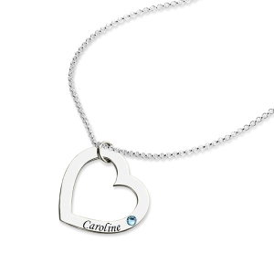 Engraved 1-5 Intertwined Hearts Necklace with Birthstones Sterling Silver