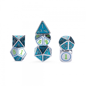 Silver Blue Metal Dice Set for DND Gamers