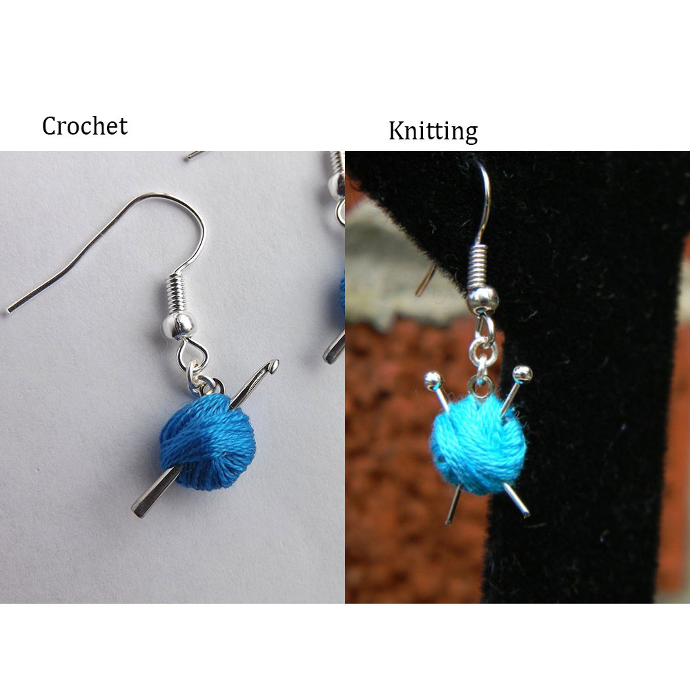 Crochet Hook Earrings, Yarn Ball Earrings, Crocheter Gift, Mini Crochet Hook, Crochet Jewelry, Crochet Dangle Earrings, You Choose Color