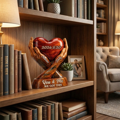 Personalized Couple Names "We Got This" Heart Plaque, Acrylic Love Sculpture with Base, Memorial Keepsake, Valentine's Day Gift for Couple/Him/Her