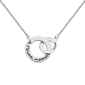 Engraved Interlocking Circle Mother Daughter Necklace Sterling Silver