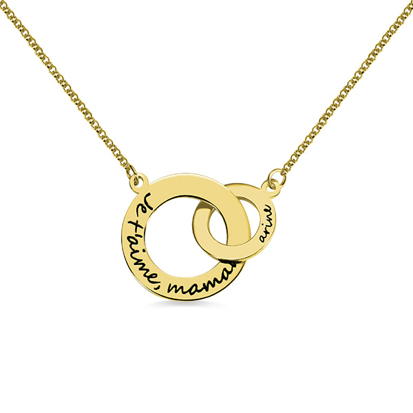 Engraved Interlocking Circle Necklace in Gold