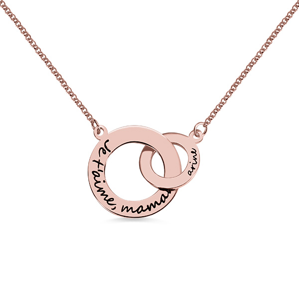 Engraved Interlocking Circle Necklace in Rose Gold