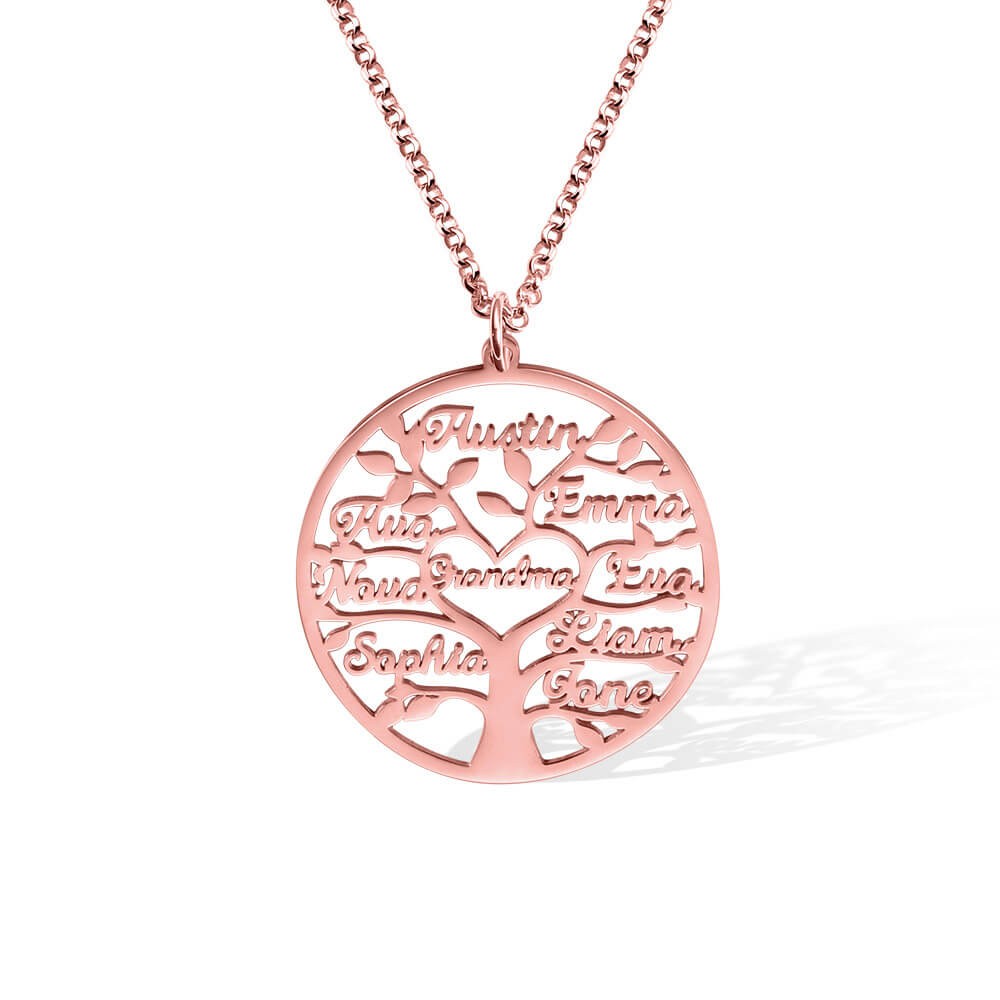 family tree necklace in rose gold