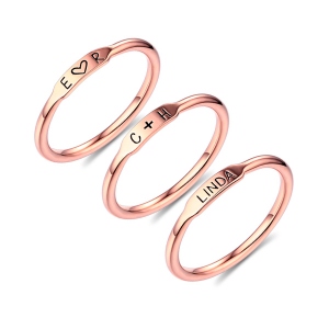Personalized Sterling Silver Stackable Bar Rings In Rose Gold