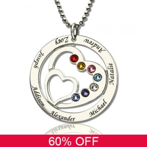 Mom's Heart in Heart Necklace with Kids Names 60% Off