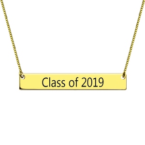 Engraved Graduation Bar Necklace Gold Plated Silver