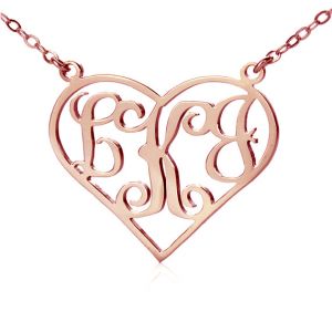 Solid Rose Gold Initial Monogram Personalized Heart Necklace