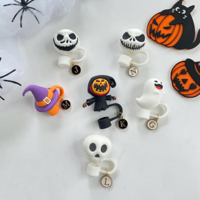 💖Buy 2 Free Shipping💖Halloween Evil Skull Scarecrow Witch Hat Ghost Straw Topper, Reusable Silicone Straw Top Cover Cap, Halloween Tumbler Accessories Party Favor