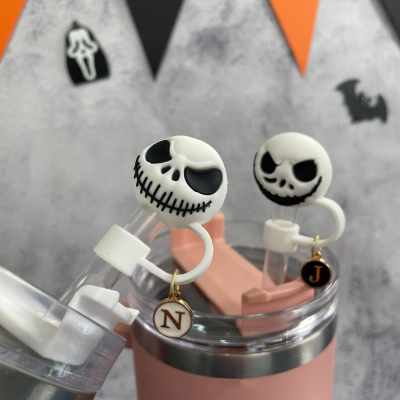 💖Buy 2 Free Shipping💖Halloween Evil Skull Scarecrow Witch Hat Ghost Straw Topper, Reusable Silicone Straw Top Cover Cap, Halloween Tumbler Accessories Party Favor
