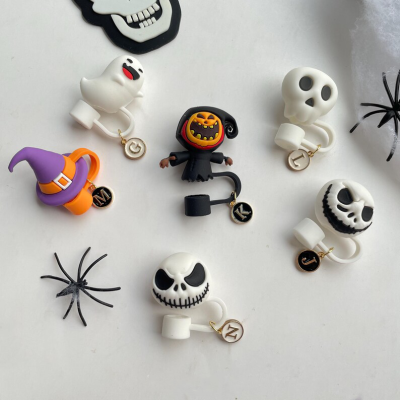 💖Buy 2 Free Shipping💖Halloween Evil Skull Scarecrow Witch Hat Ghost Straw Topper, Reusable Silicone Straw Top Cover Cap, Halloween Tumbler Accessories Party Favor