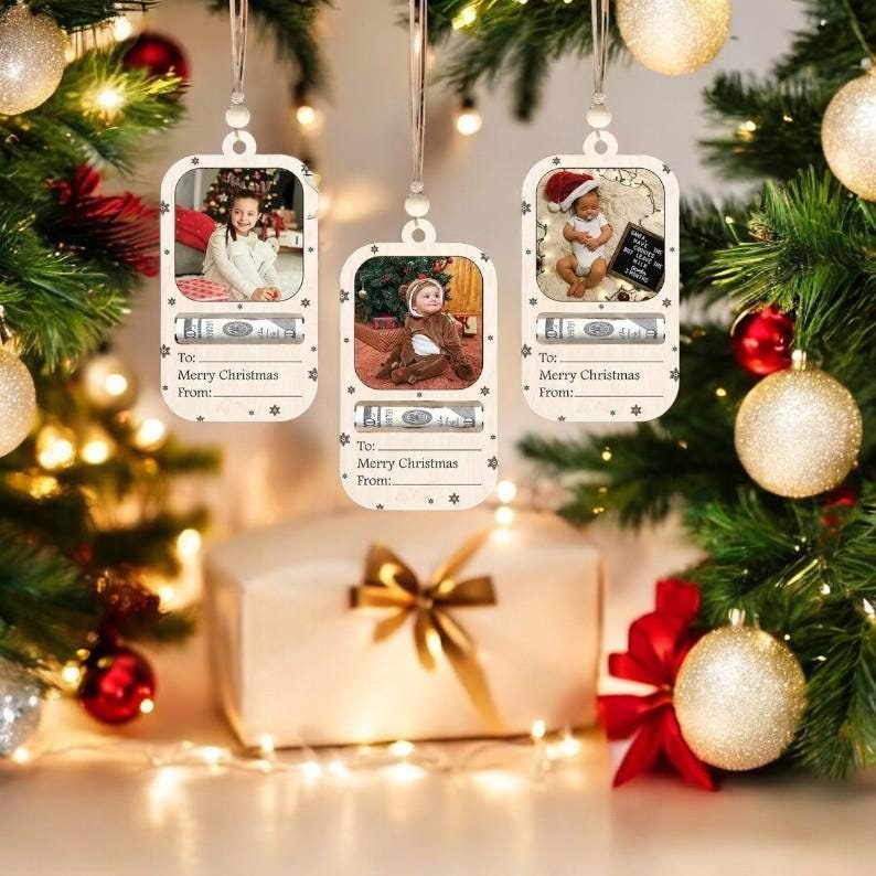 Personalized Money Holder Christmas Ornament, Custom Kids Name Photo Money Holder, Kids Face Ornament, Christmas Gift