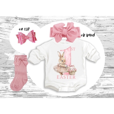 1st Easter Baby Outfit, Bunny Easter Super Soft Cozy Warm Oversized Sweatsuit Baby Girl Outfit Easter Baby Romper