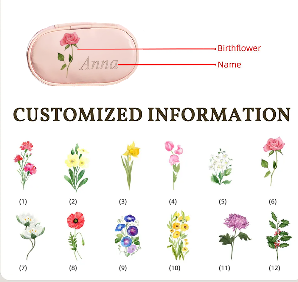 Personalized Makeup Brush Bag with Birth Flower - Travel Makeup Brushes,Portable Makeup Bag,Cosmetic Brushes Bag,Bachelorette Party,Wedding Gift,Party Favors