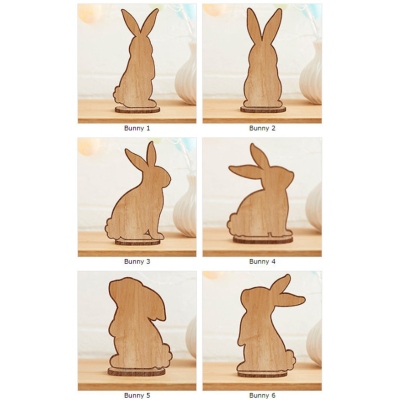 Anpassad påskhare-silhuett med graverat namn, träkanin-hylla med bas, påskdekor, påskpresent till barn/familj
