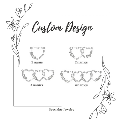 Personligt halsband med sammanlänkade hjärtan och 1-4 namn, minimalistiskt halsband med flera hjärtformade berlocker, födelsedags-/morsdagspresent till henne/mamma/mormor