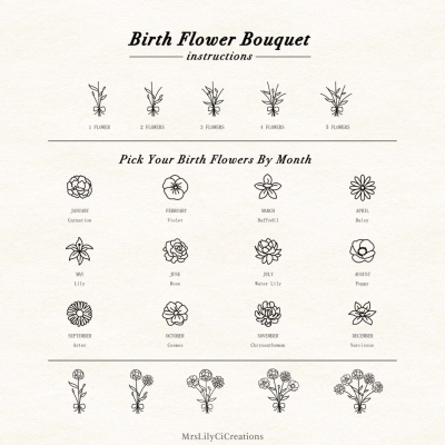 Collier bouquet de fleurs personnalisé (1 à 5 naissances), collier floral minimaliste pour la famille, bijou femme, cadeau d'anniversaire/fête des mères pour maman/grand-mère/elle