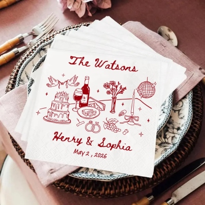 (Set of 15pcs)Custom Name Wedding Napkins, Wedding Cocktail Napkins for Engagement Party, Bridal Shower & Wedding Table Decor, Gift for Guests/Friends