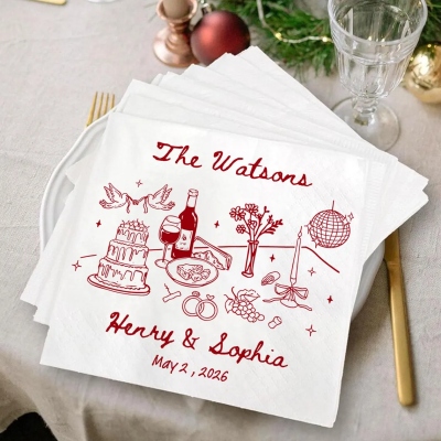 (Set of 15pcs)Custom Name Wedding Napkins, Wedding Cocktail Napkins for Engagement Party, Bridal Shower & Wedding Table Decor, Gift for Guests/Friends