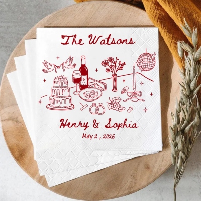 (Set of 15pcs)Custom Name Wedding Napkins, Wedding Cocktail Napkins for Engagement Party, Bridal Shower & Wedding Table Decor, Gift for Guests/Friends