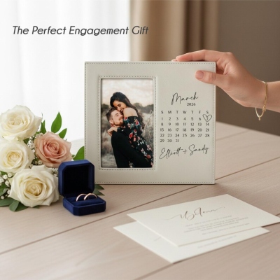 Personalized Wedding Calendar Photo Frame with Names & Date, Romantic Bridal Shower Party Decor, Anniversary/Wedding Gift for Couple/Newlyweds