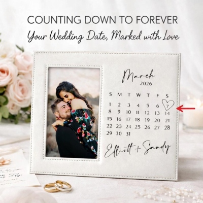 Personalized Wedding Calendar Photo Frame with Names & Date, Romantic Bridal Shower Party Decor, Anniversary/Wedding Gift for Couple/Newlyweds