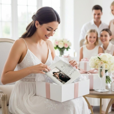 Personalized Wedding Calendar Photo Frame with Names & Date, Romantic Bridal Shower Party Decor, Anniversary/Wedding Gift for Couple/Newlyweds