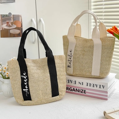 Custom Name Straw Beach Tote Bag, Summer Vacation/Pool Party Handbag, Bachelorette Beach Party Favor, Bridal Shower/Wedding Gift for Her/Bridesmaid
