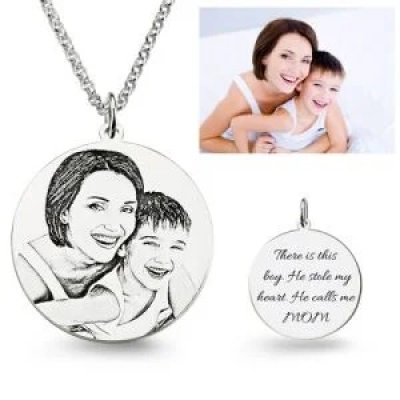 Personalized Photo Engraved Necklace Silver Sterling / Stainless Steel