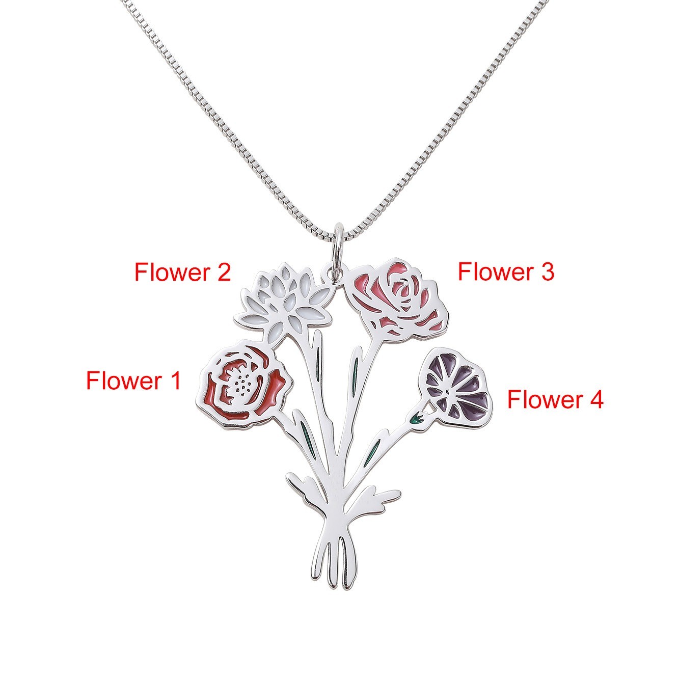 Custom Birth Flowers Bouquet Necklace, Sterling Silver 925 Floral Jewelry, Mother's Day/Birthday Gift for Mom/Grandma from Daughter/Granddaughter