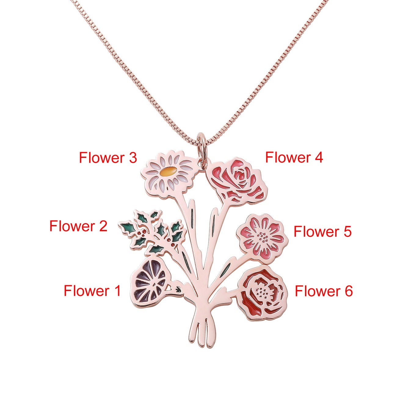 Custom Birth Flowers Bouquet Necklace, Sterling Silver 925 Floral Jewelry, Mother's Day/Birthday Gift for Mom/Grandma from Daughter/Granddaughter