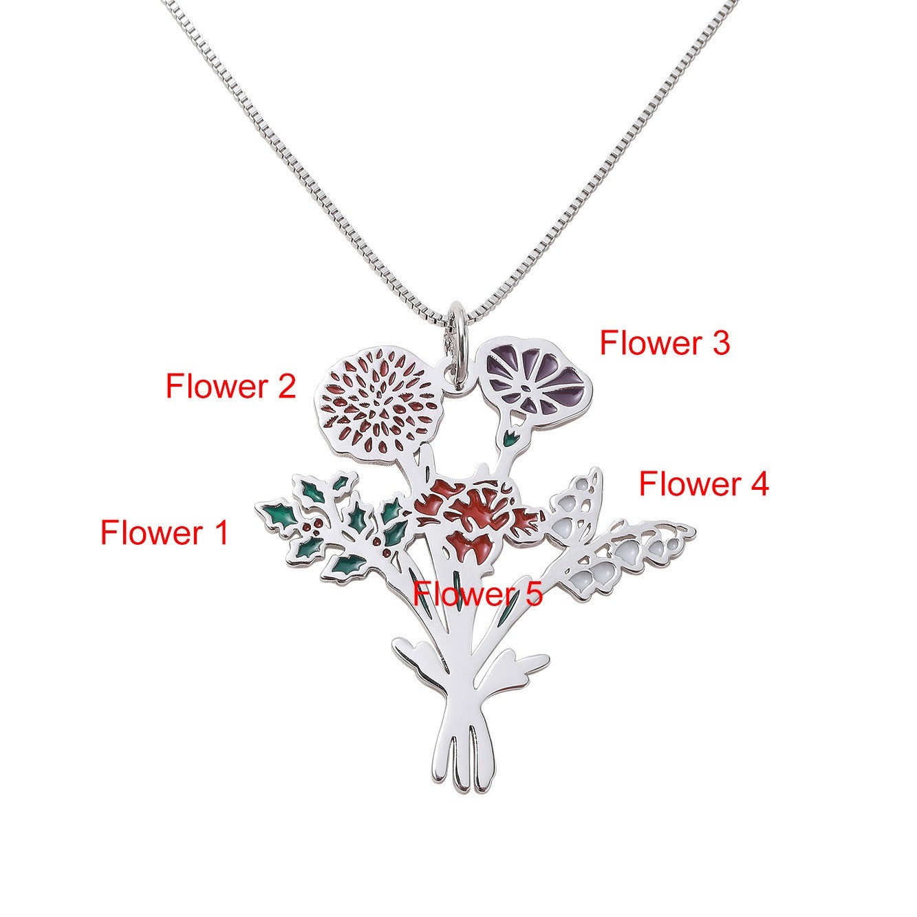 Personalisierte Halskette mit Blumenstrauß zur Geburt, Blumenschmuck aus Sterlingsilber 925, Muttertags-/Geburtstagsgeschenk für Mutter/Oma von Tochter/Enkelin