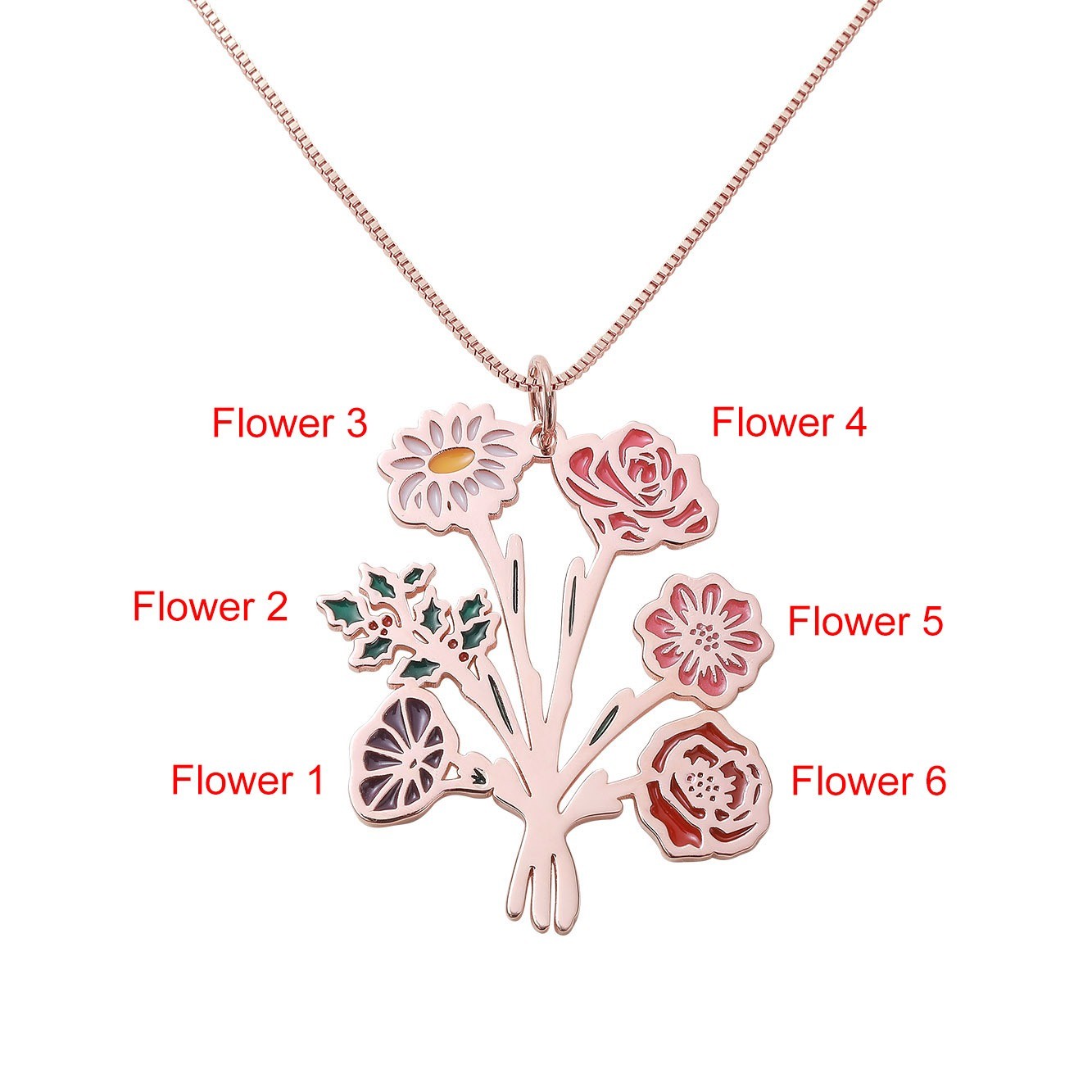 Personalisierte Halskette mit Blumenstrauß zur Geburt, Blumenschmuck aus Sterlingsilber 925, Muttertags-/Geburtstagsgeschenk für Mutter/Oma von Tochter/Enkelin