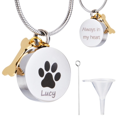 Custom Pet Urn Memorial Necklace, Personalized Dog/Cat Ashes Cremation Jewelry, Ashes Necklace with Free Funnel Kit , Gift for Pet Owner/Lover