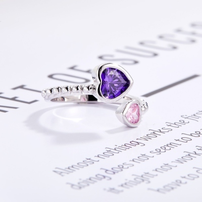 Bague Cœur Personnalisée Avec Noms Et Pierre De Naissance - Cadeau Pour Maman, Épouse, Fiançailles