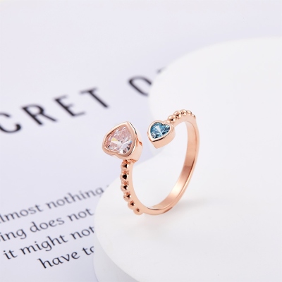 Double Heart Birthstone Ring
