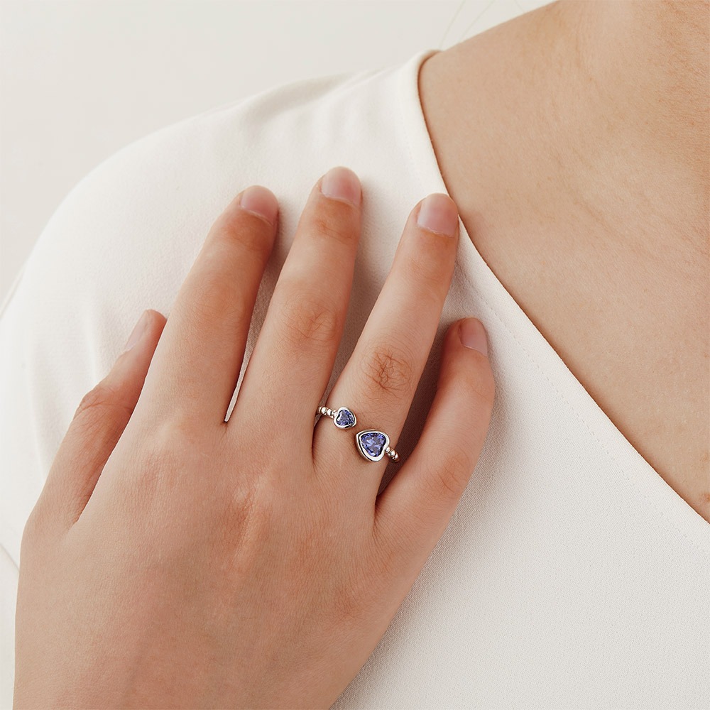 Bague Anti-Stress Femme En Argent Sterling 925 - Anneau Tournant Avec Pierre Coeur Et Zircone - Taille Réglable - Cadeau Anniversaire, Fiançailles
