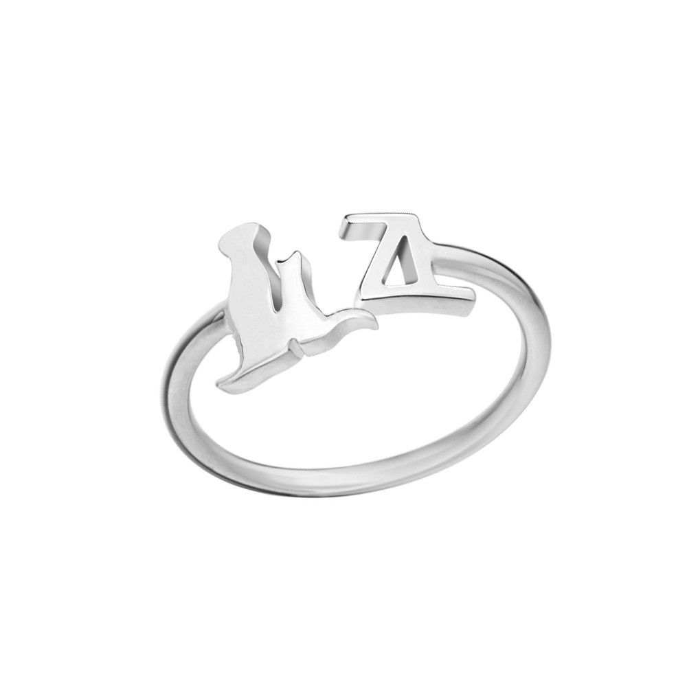 Personalized Pet Initial Ring, Open Letter Ring, Custom Dog Mom Gift, Cat/Horse/Rabbit/Bird/Fish Ring for Women, Memorial Jewelry, Gift for Pet Loss