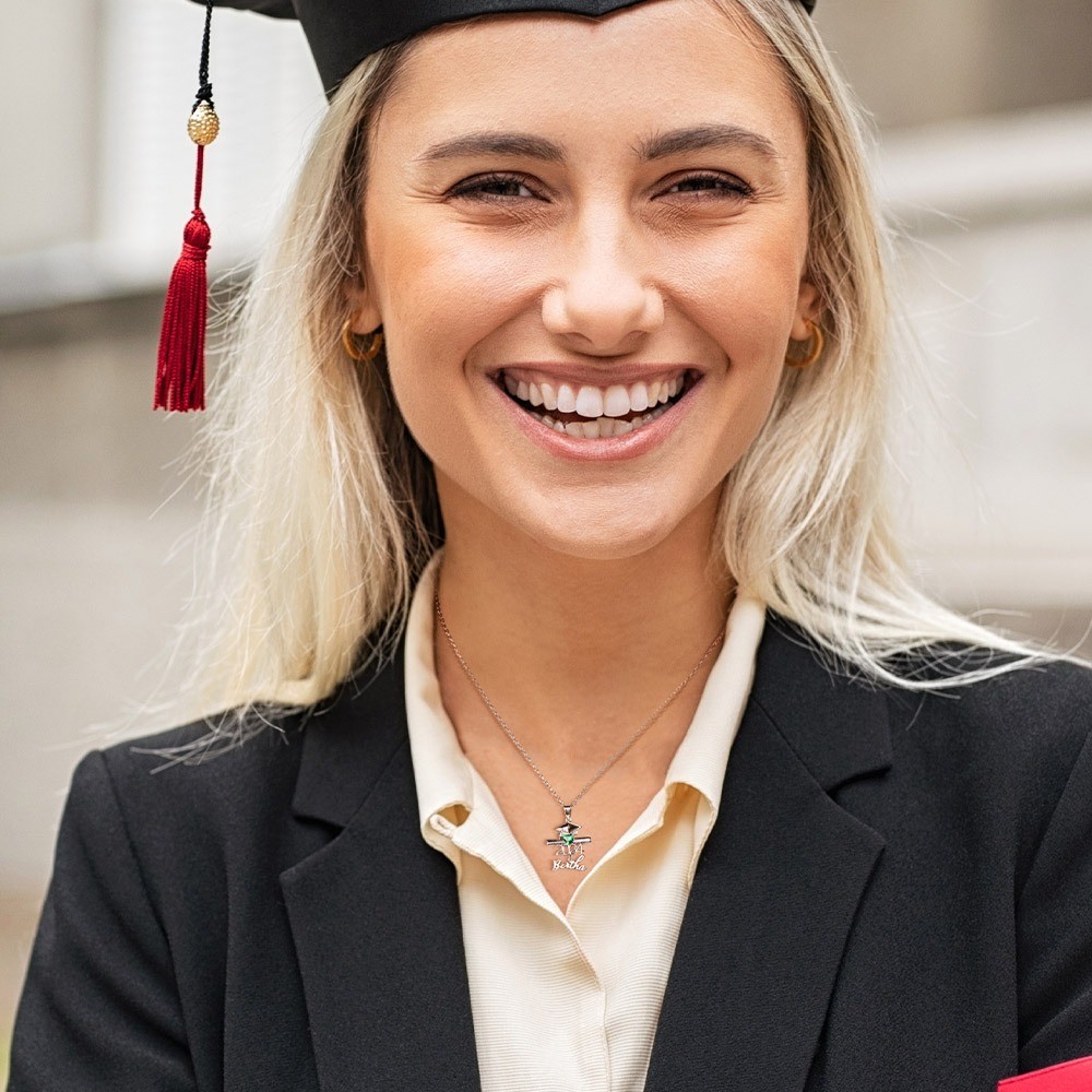 Personalized Name Birthstone Bachelor Cap Necklace, Class of 2024 Graduation Cap & Diploma Heart Pendant Necklace, Graduation Gift for Students