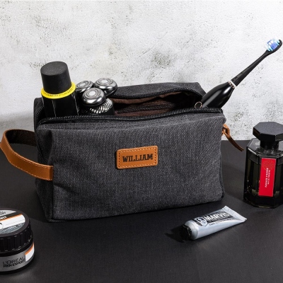 Men's Toiletry Canvas Bag, Men's Dopp Kit Travel Case, Mens Toiletry Bag Leather Personalized, Birthday/Father's Day/Wedding Gift for Him/Father/Groomsmen